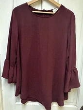 Betsey’s Boutique Shop Maroon Tunic Top Blouse  Flare Sleeves Size XL