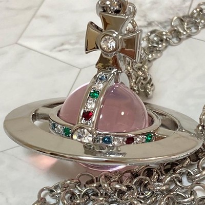 Vivienne Westwood Necklace Small Orb Silver Pink Multi-Stone NO