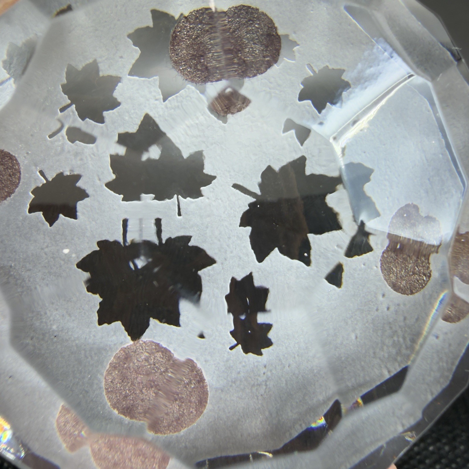 Vintage Tipperary Clear Crystal Leaf Eire Paperweight Faceted Etched Ireland VTG