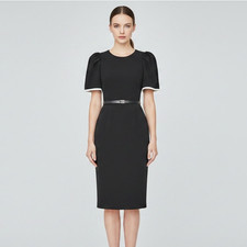 Calvin Klein Women's Puff Sleeve Sheath Dress Black & White Size 4