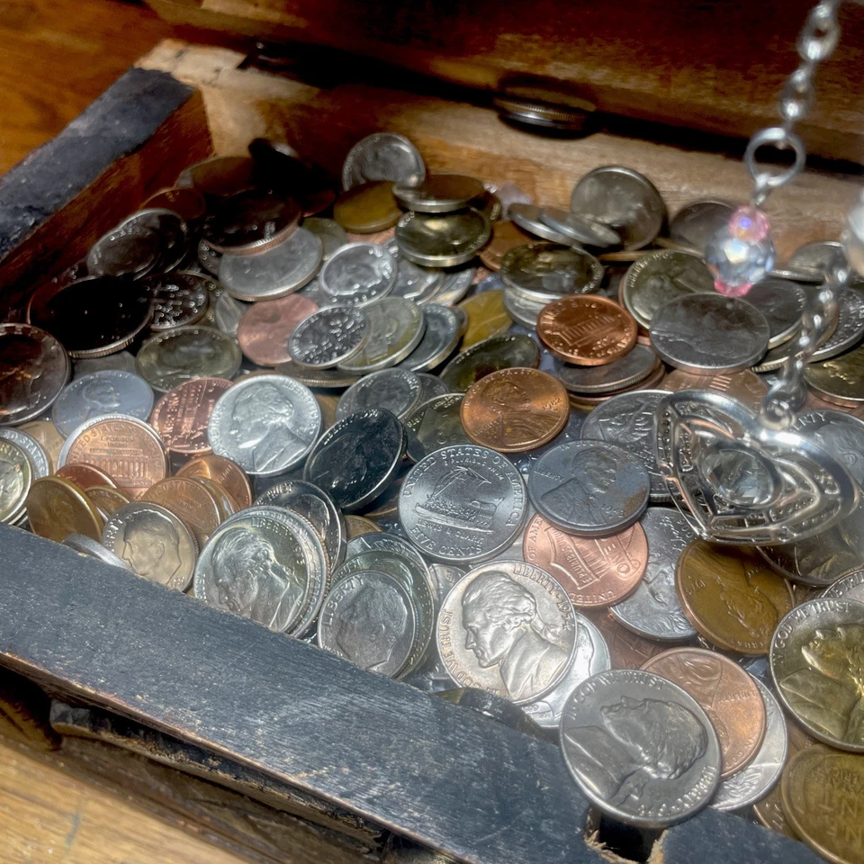 Unsearched Hand Carved Chest W US Coins From 1940’s To Now- Errors, FB, FS, BU - Image 3 of 4