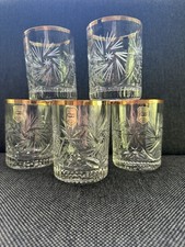 6  Whisky Gläser Handgeschliffen aus Vitrine Unbenutzt 9X7 Vintage Goldrand