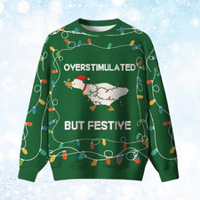 Green Goose Ugly Christmas Sweater Overstimulated But Festive Holiday Lights