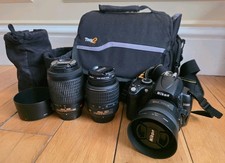 Nikon D5000 DSLR Camera + 35mm 18-55mm 55-200mm VR 3 Lens Kit Bundle + 2 Bats
