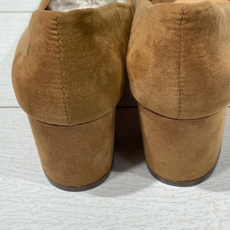 Tacones Just Fab Tan Micro Gamuza Liza Puntera Redondeada Bloque Talla 8 Foto 4 de 4