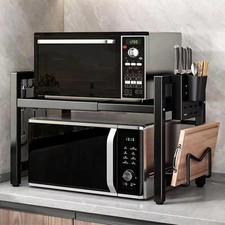 2 Tier Expandable Microwave oven Rack Stand Storage Holder Kitchen Corner Shelf