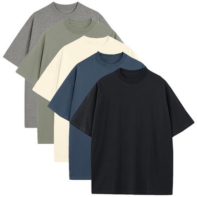 5-Pack Men's Oversized Heavyweight Cotton Crew Neck T-Shirts Loose Fit Tee