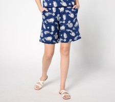 Quacker Factory Printed Palm Pull-On French Terry Short Light Navy 2X New