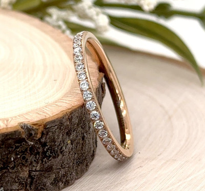 2mm Rose Gold Titanium Band For Christmas Gifts Thin CZ Inlay Scratch-Proof Ring