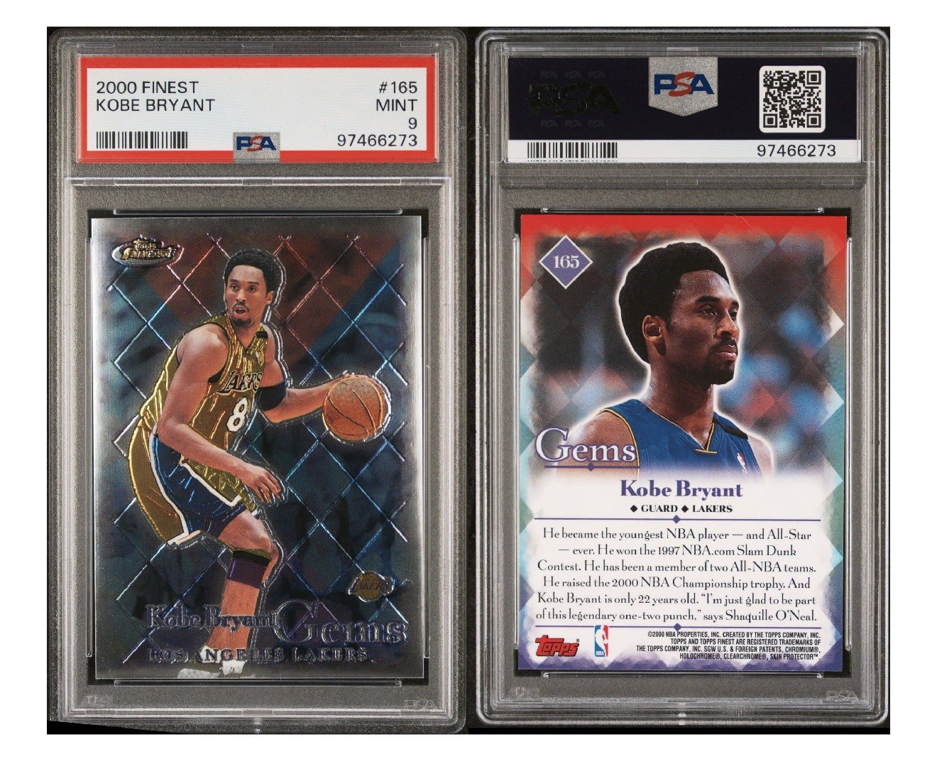 2000-01 Topps Finest Gems #165 Kobe Bryant Lakers HOF PSA 9 (LOW POP) view 5