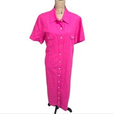 VINTAGE Studio C BarbieCore Pink MOP Button-Up Women's Dress PLUS SIZE 18