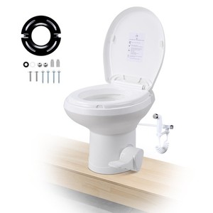 AplusChoice Low Profile RV Camper Toilet Gravity Flush Foot Pedal & Bidet Spray