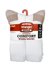 Wrangler 6 Pair Ultimate Durable Work Socks Men's Sz 6-12 White Steel Toe New