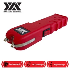 DZS Red Stun Gun Heavy Duty Rechargeable with LED Flashlight w/ Cover