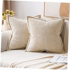 Corduroy Pillow Covers with Splicing Set of 2 18" x 18" Pack of 2 Beige
