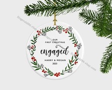Our First Christmas Engaged Ornament, Engagement Announcement Christmas Ornam...