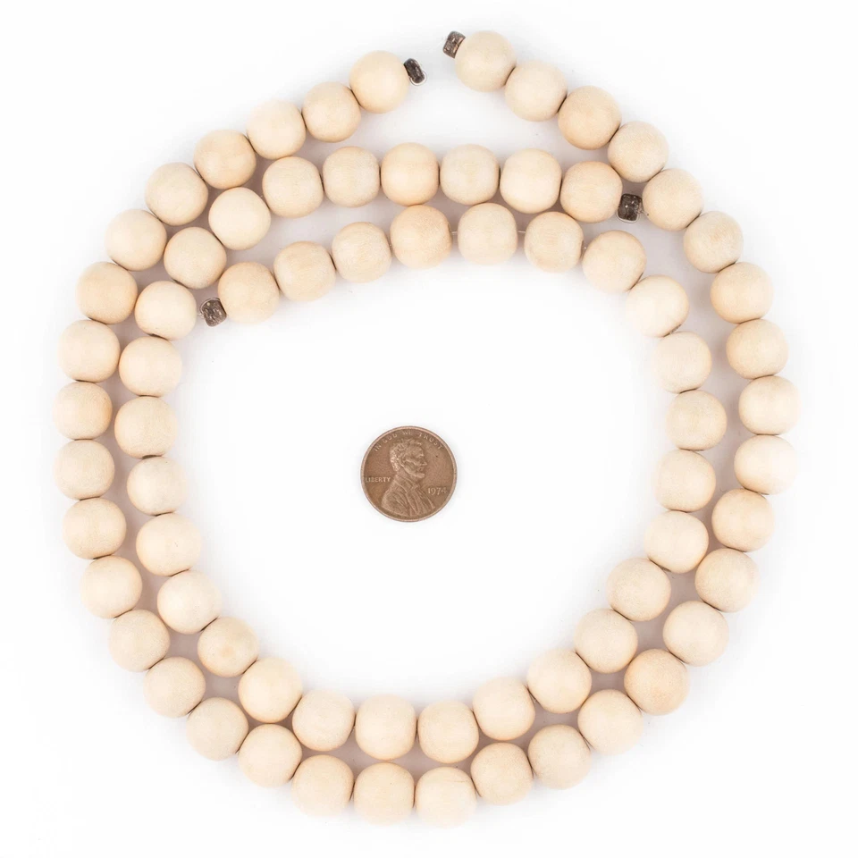 Кремовые круглые бусины из натурального дерева 12 мм белые с большим отверстием 16 дюймов - Изображение 2 из 3