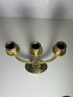 Vintage KL Israel Brass Shabbat Candelabra 3-Light Filigree Mid Century Judaica — photo 2