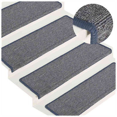 Treppenmatten 15tlg hellgrau & blau 65x21x4cm 100% Polypropylen waschbar faltbar
