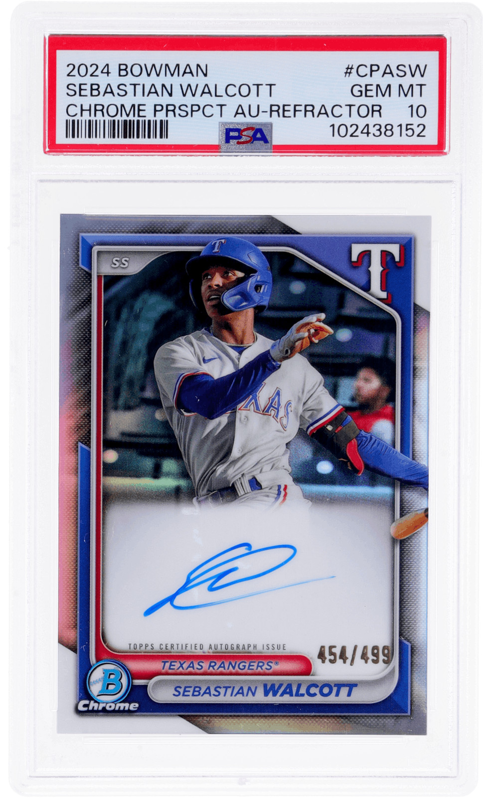 2024 Bowman Chrome Sebastian Walcott Prospect Auto Refractor #CPASW /499 PSA 10