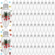 66 Pcs Christmas Fillable Light Bulb Plastic Hanging Ornament Clear... 