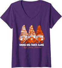 Multiple Sclerosis Awareness Orange Ribbon Gnomies Ladies' V-Neck Tshirt