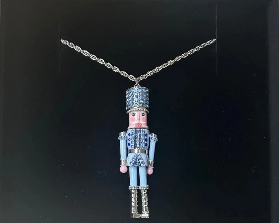 Collar Betsey Johnson Cascanueces Azul Colgante Largo Cristal Vacaciones Navidad Foto 4 de 4