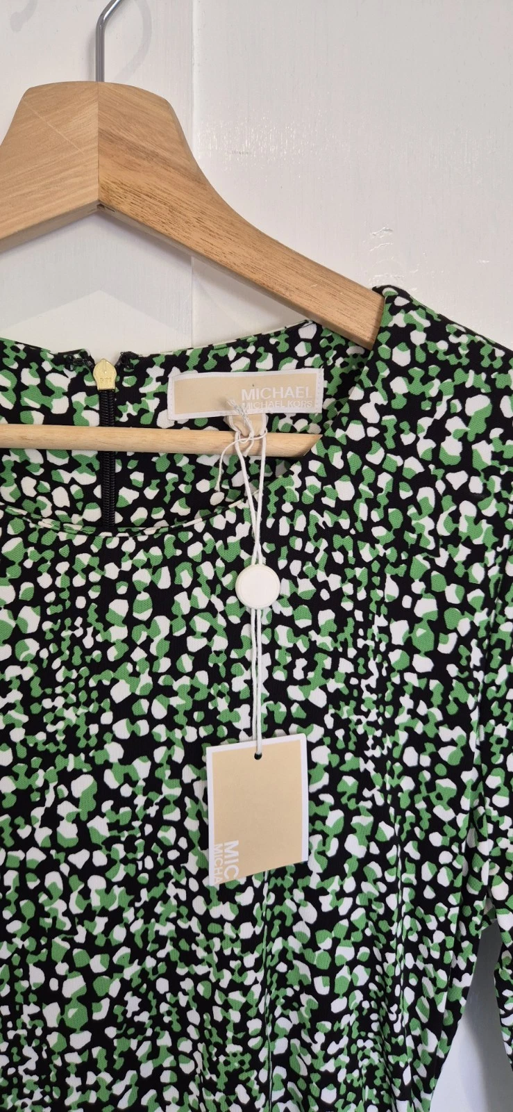 Abito Michael Kors MK logo taglia M manica lunga maculato increspato lunghezza ginocchio