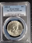 1953-D PCGS Unc silver Obverse Die Clash FS-402 MS62 Franklin Half Dollar