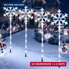 4 Pack Solar Snowflake Pathway Lights, White Christmas Yard Decor