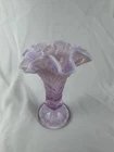 Vintage Fenton Glass Pink Rose Ruffle Opalescent Daffodil Vase 7.5" Textured