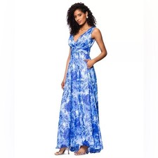 Betsy Adam G2 Women's Floral V-Neck Ruched-Waist Gown NWT SIZE 4