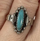 Vintage Bell Trading Post 925 Sterling Silver Ring Turquoise 4.75 Elongated