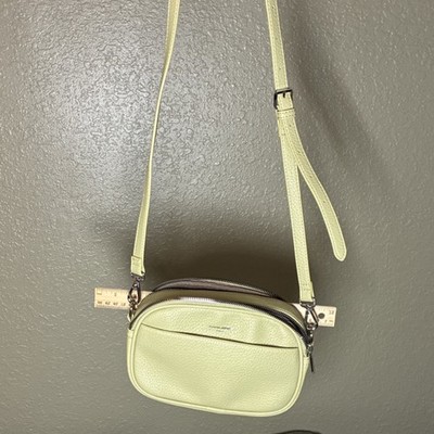 David Jones Light Green Shoulder Bag Adjustable Strap Double Zip Pebbled Finish