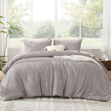 Comforter Set California King 104x96In 3 Pieces Tufted Boho Milk Grey Litanika