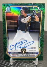 Andrew Fischer Bowman Chrome 2026 Green Refractor /99 Auto