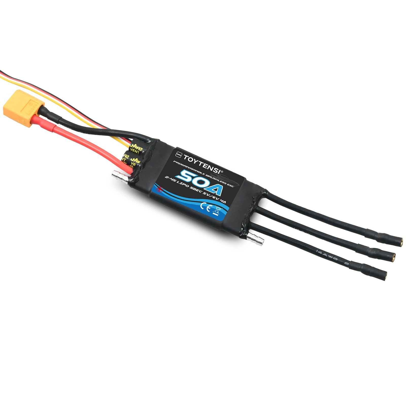 TOYTENSI 50A 2&ndash;4S Water-Cooled Brushless Marine ESC for RC 73Mm X 33Mm X 9Mm 