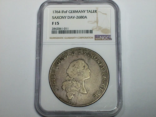Silver 1764 IFoF Germany - Saxony Thaler NGC Fine-15 KM#977.1 SN7544