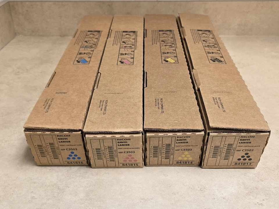 Juego completo de cartuchos de tóner Ricoh 841813 841814 841815 841816 MP C3503 genuino nuevo Foto 2 de 3