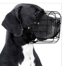 Bronzedog Adjustable Dog Muzzle Metal Wire Basket with Leather Straps