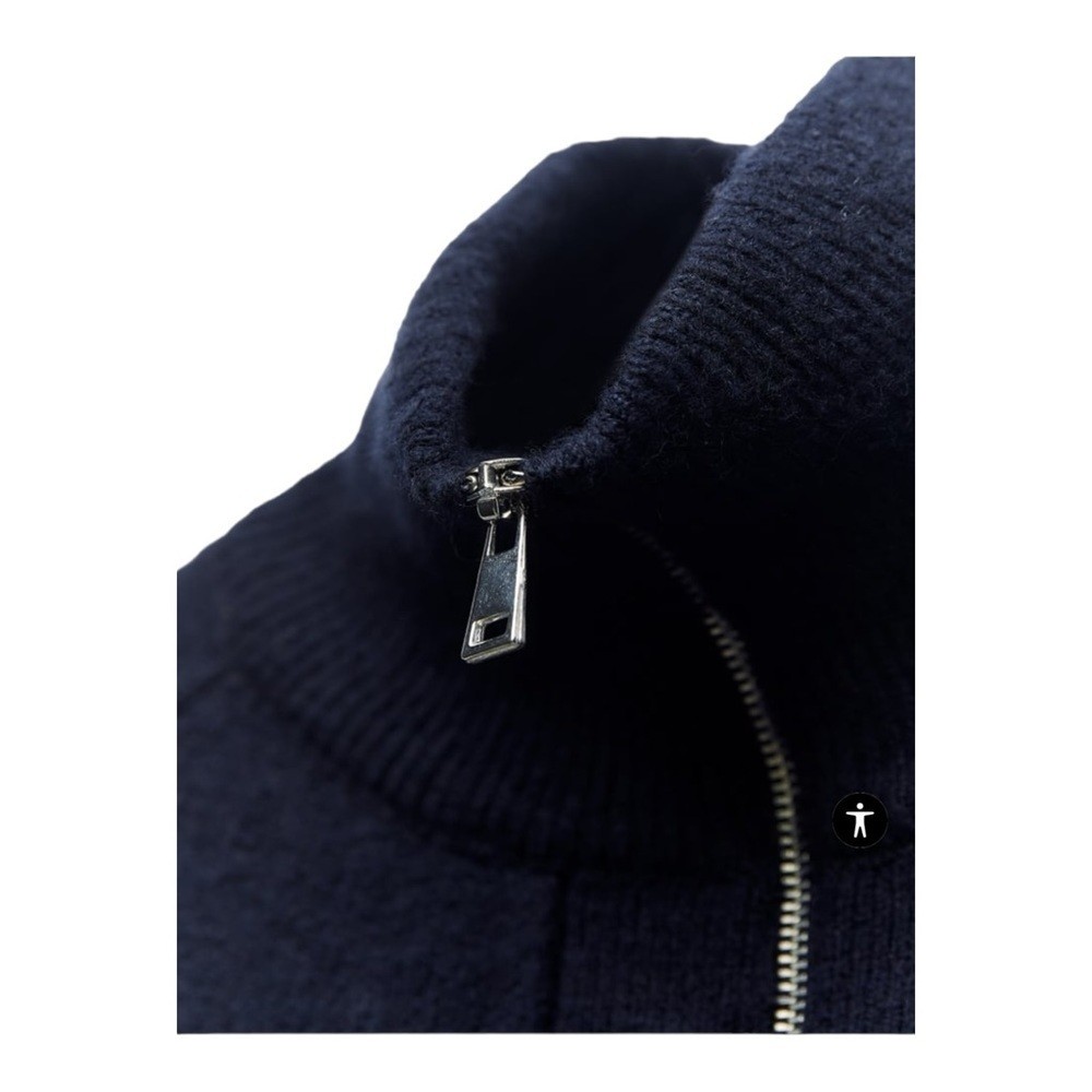 Zara Navy Blue White Striped 1/4 Zip Oversized Knit Sweater Size XL image 9
