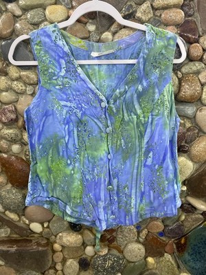 Womans Batik Eagel Bay Traders clothing co. size M beautiful blouse blue
