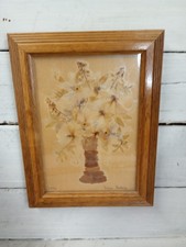 Vintage Pressed Flower Art: Floral Wall Decor Wood Frame Farmhouse Rustic Decor.