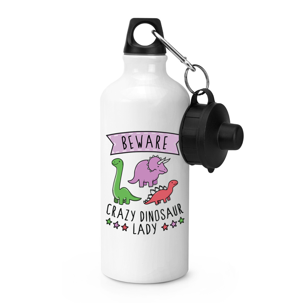 Beware Crazy Dinosaur Lady Sports Water Bottle Funny T Rex Triceratops Mum Mummy