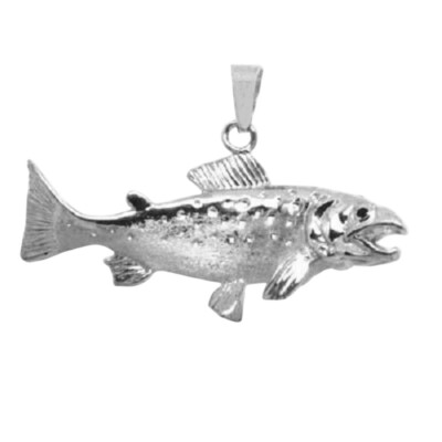 Sterling Silber Coho Lachs Fisch 3D (3 Dimensional) Massiv Anhänger, Made in USA