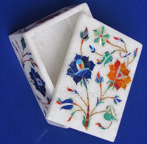 4 x 3 Inches Marble Trinket Box Multicolor Stone Inlay Work Dressing Table Box - Foto 1 di 6