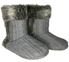 Airwalk Women  s Small 5/6 Slipper Boots Soft Gray Knitted  Faux Fur Warm Cozy