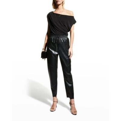 Ramy Brook Black Samson Faux Leather Straight Leg Pants S $325