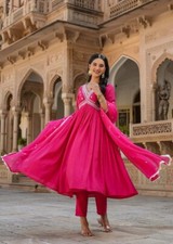 Women's CHANDERI SILK Embroidery Pink Kurta with Pant  Dupatta