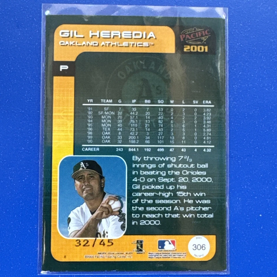 2001 Pacific - Extreme LTD #306 Gil Heredia /45 Athletics SP Parallel Insert - Image 2 of 2